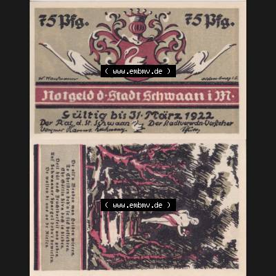 Notgeld Schwaan, Stadt in Mecklenburg-Schwerin, 1922, 75 Pfennig (3). Deutsches Notgeld Schwaan, Stadt aus Land Mecklenburg-Schwerin im online Katalog zum katalogisieren,... Sammlung