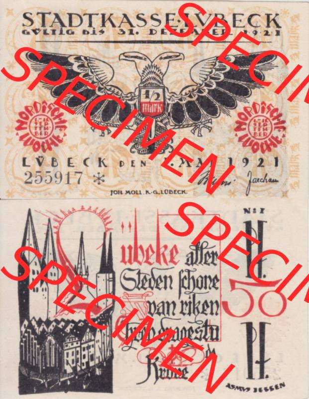 Notgeld Lübeck, Stadt im Land Lübeck, Nordische Woche 1921, 50 Pfennig I (3). Deutsches Notgeld Lübeck, Stadt aus Land Lübeck im online Katalog... Sammlung