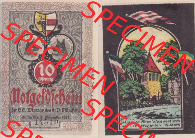 Notgeld Wismar, Stadt in Mecklenburg-Schwerin 1921, 10 Pfennig Sanitätshundeverein (3). Deutsches Notgeld Wismar, Stadt aus Land Mecklenburg-Schwerin im online Katalog... Sammlung