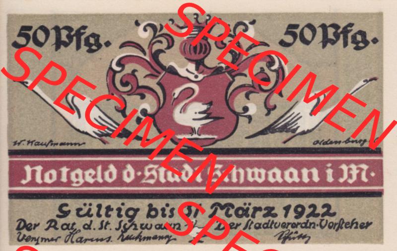 Notgeld Schwaan, Stadt in Mecklenburg-Schwerin, 1922, 50 Pfennig (1). Deutsches Notgeld Schwaan, Stadt aus Land Mecklenburg-Schwerin im online Katalog zum katalogisieren,... Sammlung
