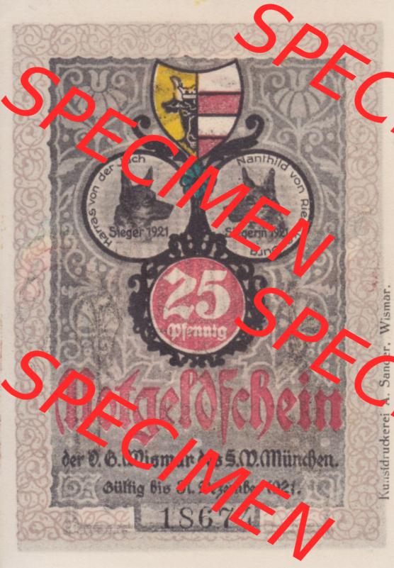Notgeld Wismar, Stadt in Mecklenburg-Schwerin 1921, 25 Pfennig Wassertor (1). Deutsches Notgeld Wismar, Stadt aus Land Mecklenburg-Schwerin im online Katalog zum katalogisieren,... Sammlung