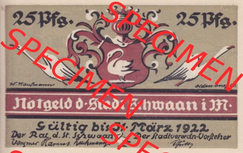 Notgeld Schwaan, Stadt in Mecklenburg-Schwerin, 1922, 25 Pfennig (1). Deutsches Notgeld Schwaan, Stadt aus Land Mecklenburg-Schwerin im online Katalog zum katalogisieren,... Sammlung