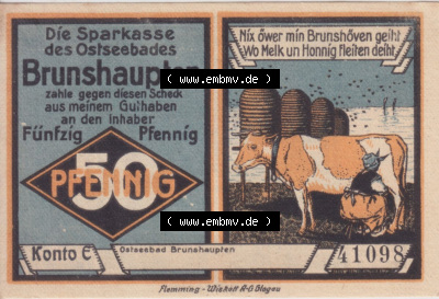 Notgeld Brunshaupten, Ostseebad in Mecklenburg-Schwerin Konto E, 50 Pfennig (2). Deutsches Notgeld Brunshaupten, Ostseebad aus... Sammlung