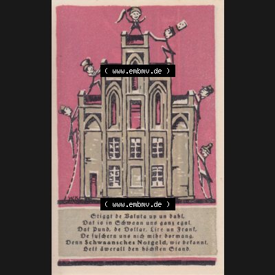 Notgeld Schwaan, Stadt in Mecklenburg-Schwerin, 1922, 1 Mark, 1 MK (2). Deutsches Notgeld Schwaan, Stadt aus Land Mecklenburg-Schwerin im online Katalog zum... Sammlung