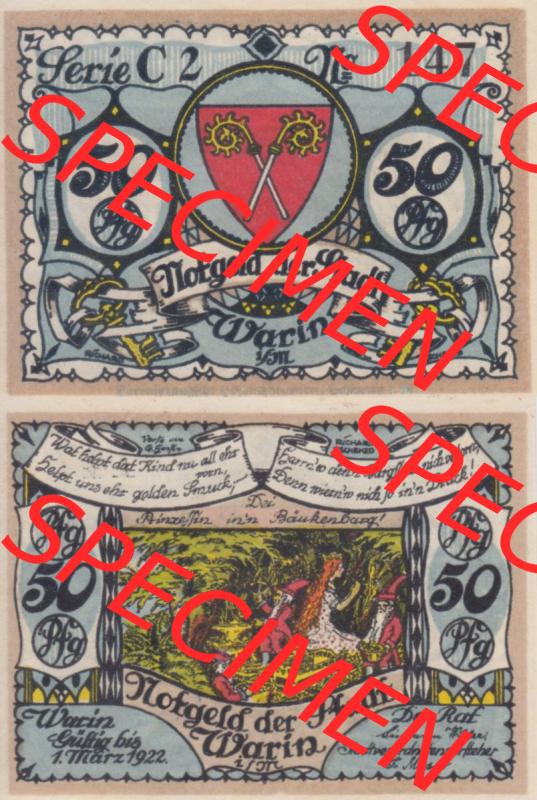 Notgeld Warin, Stadt in Mecklenburg-Schwerin C2 50 Pfennig (3). Deutsches Notgeld Warin, Stadt aus Land Mecklenburg-Schwerin im online Katalog zum katalogisieren, kategorisieren... Sammlung