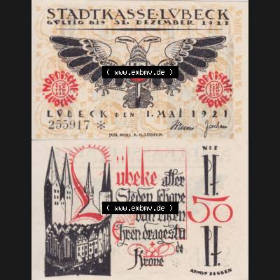 Notgeld Lübeck, Stadt im Land Lübeck, Nordische Woche 1921, 50 Pfennig I (3). Deutsches Notgeld Lübeck, Stadt aus Land Lübeck im online Katalog... Sammlung