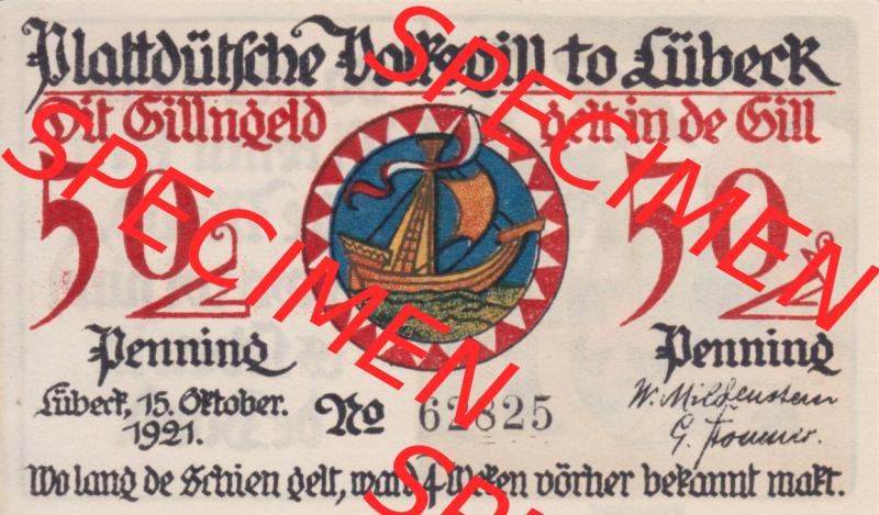 Notgeld Lübeck, Stadt im Land Lübeck, Plattdeutsche Volksgilde 1921, 50 Pfennig 3 Waisenkinner (1). Deutsches Notgeld Lübeck, Stadt aus Land Lübeck... Sammlung