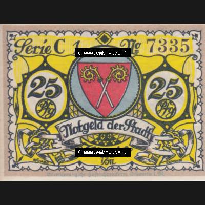 Notgeld Warin, Stadt in Mecklenburg-Schwerin C1 25 Pfennig (1). Deutsches Notgeld Warin, Stadt aus Land Mecklenburg-Schwerin im online Katalog zum katalogisieren, kategorisieren... Sammlung