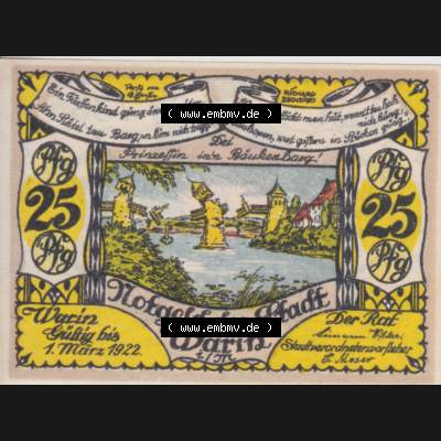 Notgeld Warin, Stadt in Mecklenburg-Schwerin C1 25 Pfennig (2). Deutsches Notgeld Warin, Stadt aus Land Mecklenburg-Schwerin im online Katalog zum katalogisieren, kategorisieren... Sammlung