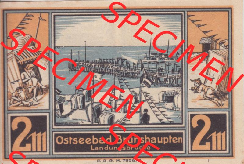 Notgeld Brunshaupten, Ostseebad in Mecklenburg-Schwerin Konto E, 2 Mark (1). Deutsches Notgeld Brunshaupten, Ostseebad aus Land Mecklenburg-Schwerin im online Katalog... Sammlung