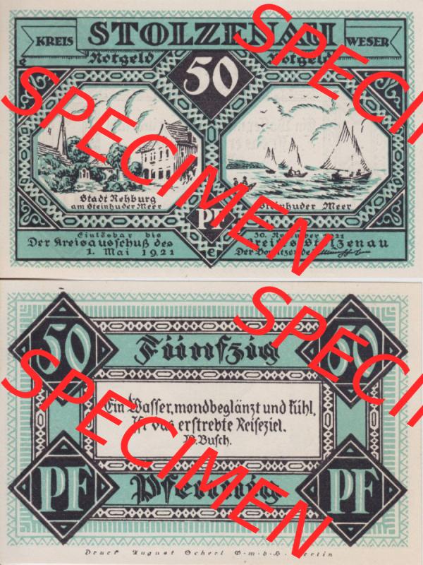 Notgeld Stolzenau, Kreis im Land Hannover 1921, 50 Pfennig III. (3). Deutsches Notgeld Stolzenau, Kreis im Land Hannover im online Katalog zum katalogisieren,... Sammlung