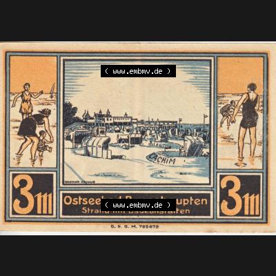 Notgeld Brunshaupten, Ostseebad in Mecklenburg-Schwerin Konto D, 3 Mark (1). Deutsches Notgeld Brunshaupten, Ostseebad aus Land Mecklenburg-Schwerin im online Katalog... Sammlung