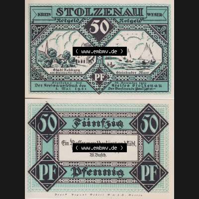 Notgeld Stolzenau, Kreis im Land Hannover 1921, 50 Pfennig III. (3). Deutsches Notgeld Stolzenau, Kreis im Land Hannover im online Katalog zum katalogisieren,... Sammlung