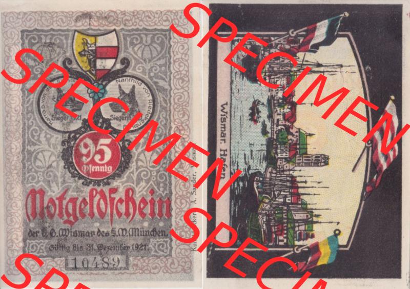 Notgeld Wismar, Stadt in Mecklenburg-Schwerin 1921, 95 Pfennig Hafen (3). Deutsches Notgeld Wismar, Stadt aus Land Mecklenburg-Schwerin im online Katalog zum katalogisieren,... Sammlung