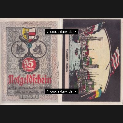 Notgeld Wismar, Stadt in Mecklenburg-Schwerin 1921, 95 Pfennig Hafen (3). Deutsches Notgeld Wismar, Stadt aus Land Mecklenburg-Schwerin im online Katalog zum katalogisieren,... Sammlung