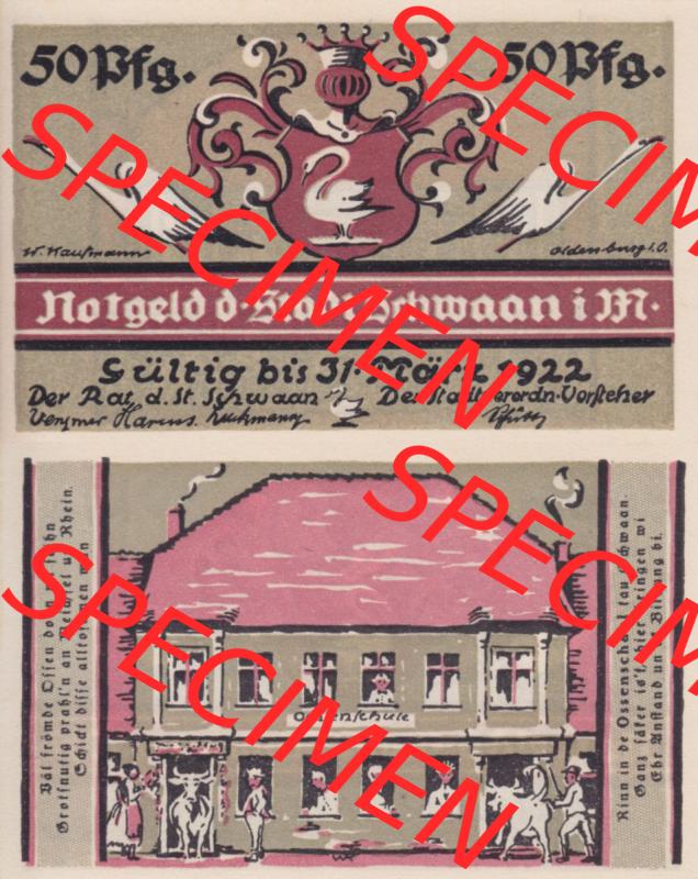 Notgeld Schwaan, Stadt in Mecklenburg-Schwerin, 1922, 50 Pfennig (3). Deutsches Notgeld Schwaan, Stadt aus Land Mecklenburg-Schwerin im online Katalog zum katalogisieren,... Sammlung