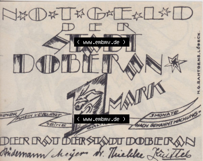 Notgeld Doberan, Stadt in Mecklenburg-Schwerin Stadt 1 Mark (2). Deutsches Notgeld Doberan, Stadt aus Land Mecklenburg-Schwerin... Sammlung