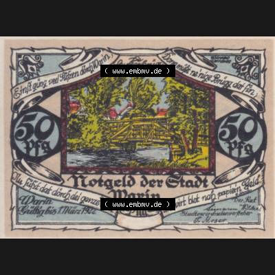 Notgeld Warin, Stadt in Mecklenburg-Schwerin A2 50 Pfennig (2). Deutsches Notgeld Warin, Stadt aus Land Mecklenburg-Schwerin im online Katalog zum katalogisieren, kategorisieren... Sammlung