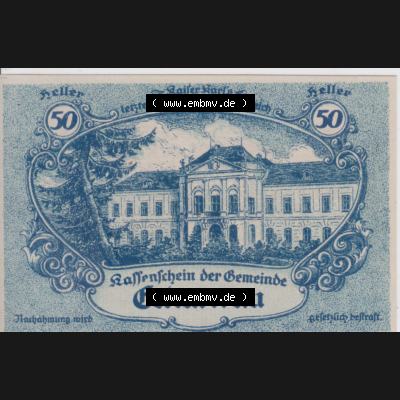 Notgeldscheine Niederösterreich Eckartsau 1920, 50 Heller. Vorderseite des Notgeldscheins im online Katalog auf EMBMV zum katalogisieren der eigenen Sammlung für private Sammler... Sammlung