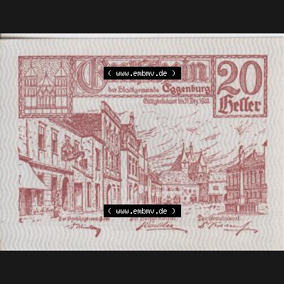 Notgeldscheine Niederösterreich Eggenburg 1920, 20 Heller. Vorderseite des Notgeldscheins im online Katalog auf EMBMV zum katalogisieren der eigenen Sammlung für private Sammler... Sammlung