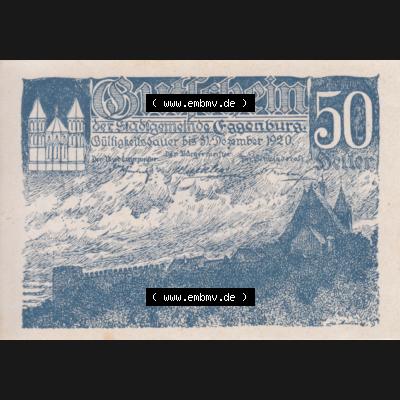 Notgeldscheine Niederösterreich Eggenburg 1920, 50 Heller II. Vorderseite des Notgeldscheins im online Katalog auf EMBMV zum katalogisieren der eigenen Sammlung für private Sammler... Sammlung