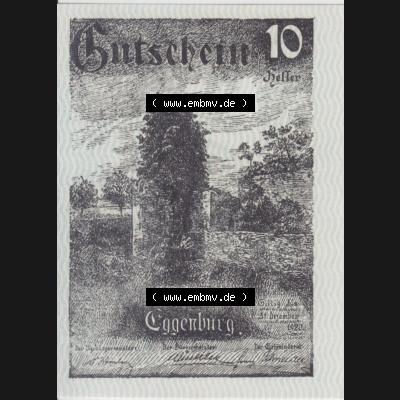 Notgeldscheine Niederösterreich Eggenburg 1920, 10 Heller. Vorderseite des Notgeldscheins im online Katalog auf EMBMV zum katalogisieren der eigenen Sammlung für private Sammler... Sammlung