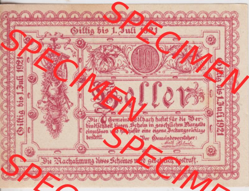 Notgeldscheine Oberösterreich Edlbach 1921, 10 Heller (1) Sammlung