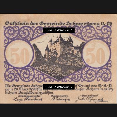 Notgeldscheine Oberösterreich Schwertberg 50 Heller (1). Notgeld Oberösterreich Schwertberg, Notgeldscheine aus Oberösterreich im online Katalog für private Sammler,... Sammlung