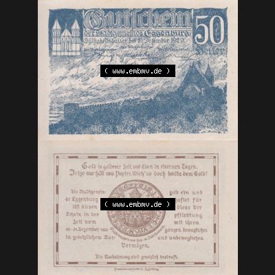 Notgeldscheine Niederösterreich Eggenburg 1920, 50 Heller II. Vorderseite und Rückseite des Notgeldscheins auf einen Digitalen Bild zu katalogisieren der eigenen Notgeld-Sammlung... Sammlung