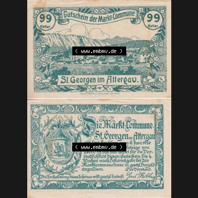 Notgeldscheine Oberösterreich St. Georgen 1920, 99 Heller I. (3). Notgeld Oberösterreich St. Georgen, Notgeldscheine aus Oberösterreich... Sammlung