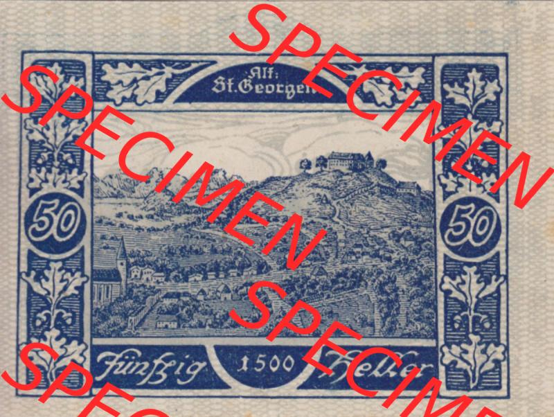 Notgeldscheine Oberösterreich St. Georgen 1920, 50 Heller I. (2). Notgeld Oberösterreich St. Georgen, Notgeldscheine aus Oberösterreich... Sammlung