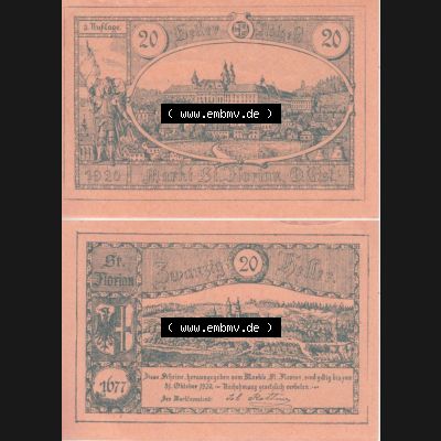 Notgeldscheine Oberösterreich St. Florian 1920, 3. Auflage 20 Heller (3). Notgeld Oberösterreich St. Florian, Notgeldscheine aus Oberösterreich... Sammlung