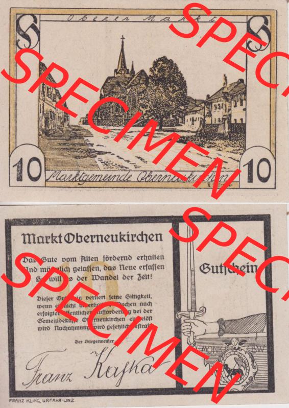 Notgeldscheine Oberösterreich Oberneukirchen 10 Heller (3). Notgeld Oberösterreich Oberneukirchen, Notgeldscheine aus Oberösterreich im online Katalog für private... Sammlung