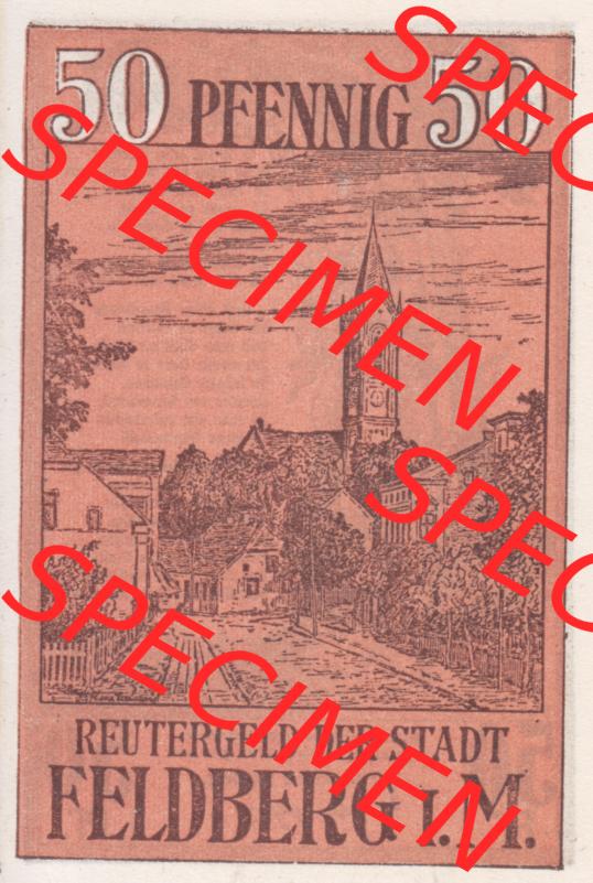 Deutsches Reich Reutergeld Feldberg 50 Pfennig, das Digitale Bild mit der Vorderseite vom hier gezeigten Reutergeld-Notgeld aus Feldberg steht im online Katalog zum katalogisieren und kategorisieren... Sammlung