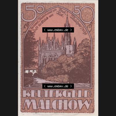 Deutsches Reich Reutergeld Malchow 50 Pfennig, das Digitale Bild mit der Vorderseite vom hier gezeigten Reutergeld-Notgeld aus Stadt Malchow steht im online Katalog zum katalogisieren und kategorisieren... Sammlung