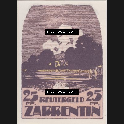 Deutsches Reich Reutergeld Zarrentin 25 Pfennig, das Digitale Bild mit der Vorderseite vom hier gezeigten Reutergeld-Notgeld aus Zarrentin steht im online Katalog zum katalogisieren und kategorisieren... Sammlung
