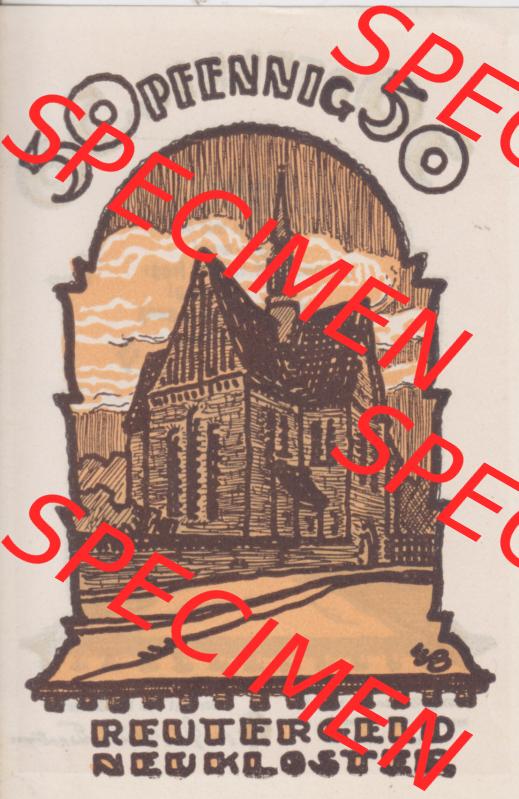 Deutsches Reich Reutergeld Neukloster 50 Pfennig, das Digitale Bild mit der Vorderseite vom hier gezeigten Reutergeld-Notgeld aus Neukloster steht im online Katalog zum katalogisieren und kategorisieren... Sammlung