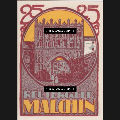 Deutsches Reich Reutergeld Malchin 25 Pfennig, das Digitale Bild mit der Vorderseite vom hier gezeigten Reutergeld-Notgeld aus Stadt Malchin steht im online Katalog zum katalogisieren und kategorisieren... Sammlung