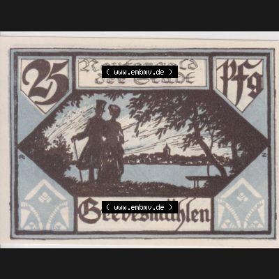 Deutsches Reich Reutergeld Grevesmühlen 25 Pfennig, das Digitale Bild mit der Vorderseite vom hier gezeigten Reutergeld-Notgeld aus Grevesmühlen steht im online Katalog zum katalogisieren... Sammlung