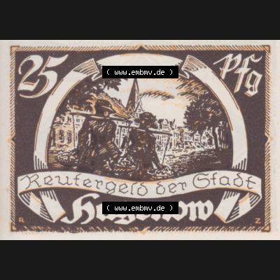 Deutsches Reich Reutergeld Hagenow 25 Pfennig, das Digitale Bild mit der Vorderseite vom hier gezeigten Reutergeld-Notgeld aus Hagenow steht im online Katalog zum katalogisieren und kategorisieren... Sammlung