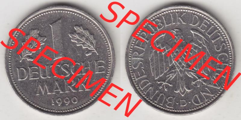 Münzen Deutschland 1950-2001, 1 Deutsche Mark 1990 D. Vorderseite und Rückseite auf einen digitalen Bild / Foto der Münze aus Deutschland, für Sammler,... Sammlung