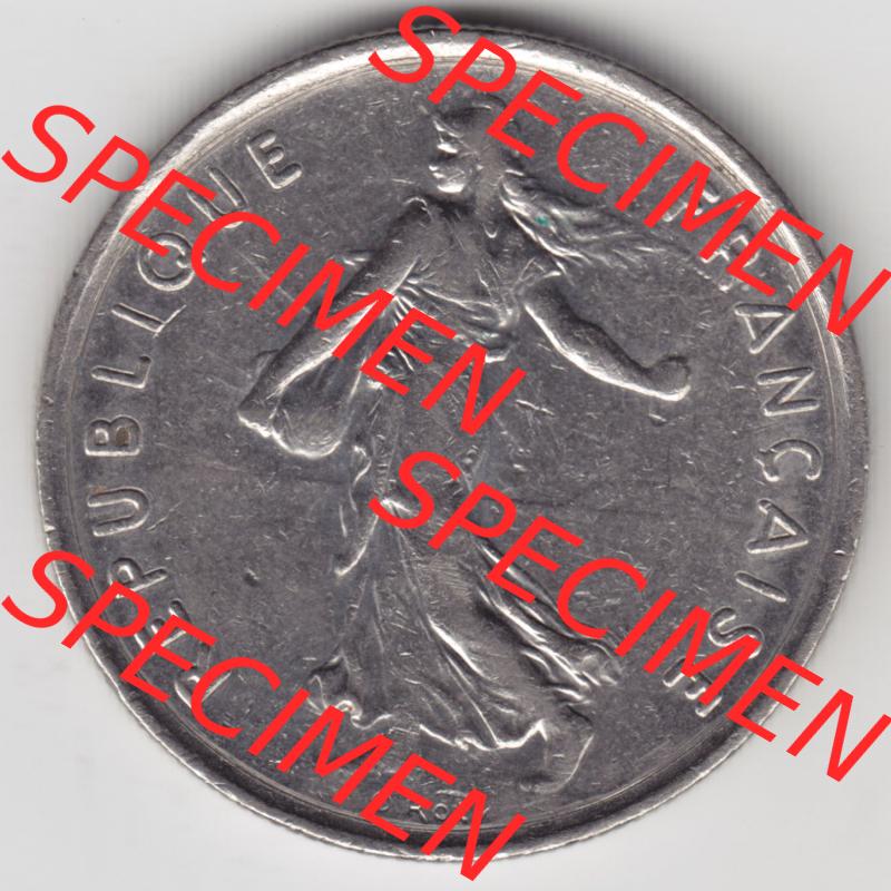 Münzen Frankreich Eurovorläufer, Umlaufmünze vor Euroeinführung 1970-2001, 5 Francs Liberte Egalite Fraternite. Rückseite einer Münze aus Europa als Digitales... Sammlung