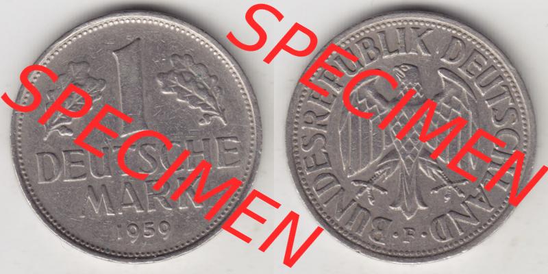Münzen Deutschland 1950-2001, 1 Deutsche Mark 1959 F. Vorderseite und Rückseite auf einen digitalen Bild / Foto der Münze aus Deutschland, für Sammler,... Sammlung