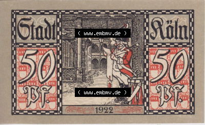 Notgeldscheine aus Köln mit Soldaten-Serie 1922 C I, 50 Pfennig 4 (1) Sammlung