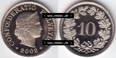 Münzen Schweiz Eurovorläufer, Umlaufmünze 1940-2018, 10 Rappen B 2003 (3) Sammlung