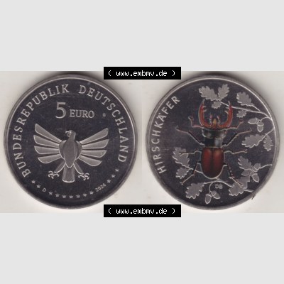 Münzen Deutschland 5 Euro-Sondermünzen 2024, D 5 Euro Hirschkäfer. Vorderseite und Rückseite eines Insekten-Motives als digitalisiertes Bild für Mobil-Geräte,... Sammlung