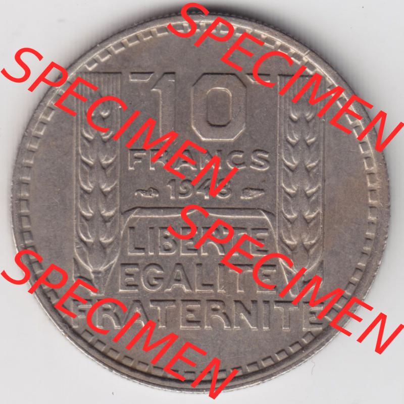 Münzen Frankreich Eurovorläufer, Umlaufmünze vor Euroeinführung 1947-1949, 10 Francs, Franken 1948. Vorderseite einer Münze aus Europa als Digitales Bild... Sammlung