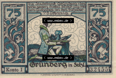 Notgeldscheine aus Grünberg 1922, 75 Pfennig (1) Sammlung