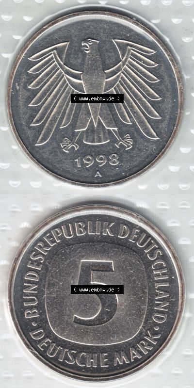 Münzen Deutschland Münzsätze Deutsche Mark Stempelglanz 1998, 5 DM-Deutsche Mark (4) Sammlung