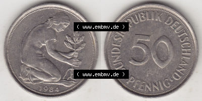 Münzen Deutschland 50 Pfennig der Deutschen Mark 1950-2001, 50 Pfennig 1984 F II. (4) Sammlung